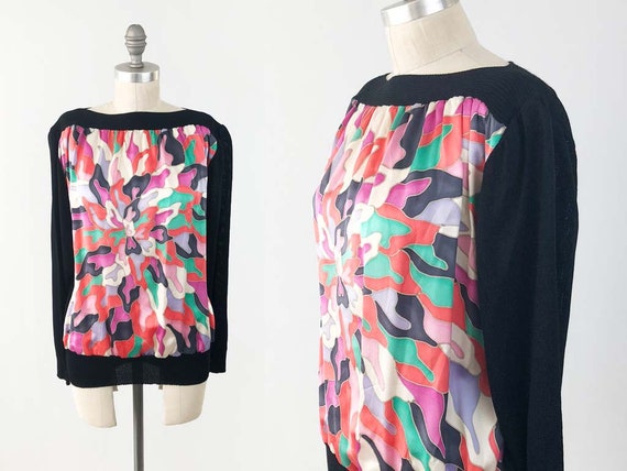 Vintage Abstract Silk Pullover Top - 80s 90s Color