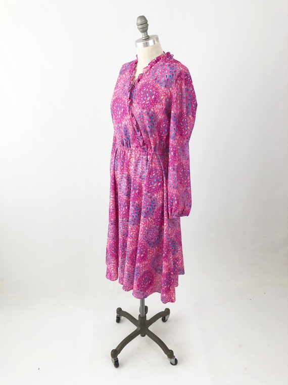 Vintage 70s 80s Paisley Dress - Pink Long Sleeve … - image 4