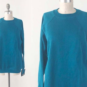 Vintage 80s NOS Blue Sweatshirt - Cozy Soft Raglan Sleeve Crewneck Pullover Sweater Jumper w/ Original Tags by TULTEX - Womens Medium