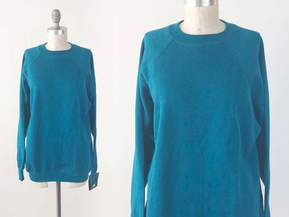 Vintage 80s NOS Blue Sweatshirt - Cozy Soft Ragla… - image 1