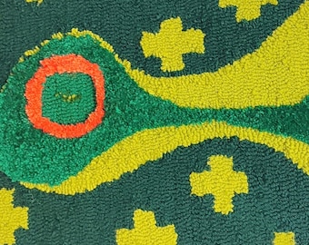 Sacred Form – Abstract Tufted Wall Tapestry in Green and Neon Accents