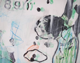 Hybrid Drawing – Ink & Plotter on Paper – Mixed Media Art with Acrylic and Pencil – Original Digital-Manual Fusion