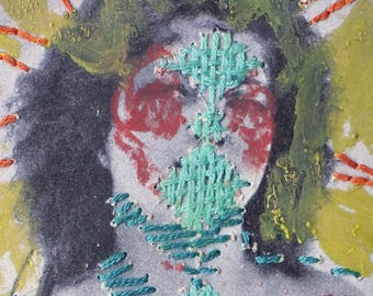 Embroidered Nude Art – Vintage Book Page, Mixed Media Textile