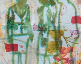 Hybrid Textile Collage #067B – Plotter & Pencil on Fabric – A3 Original Art