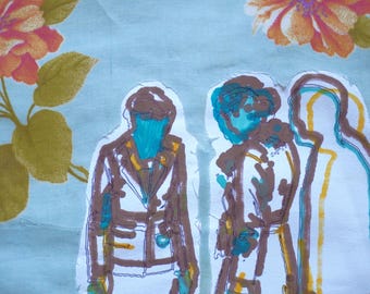 Original Fabric Collage #067 – Textile & Plotter Drawing – Manual-Digital Art