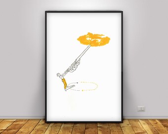 Lithograph print Acrobats in dark yellow orange and brown