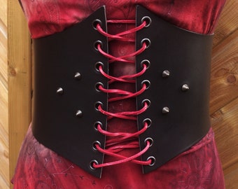 Leder Miedergürtel, schwarz mit Spikes, Gothic Ledergürtel, Korsett Gürtel, LARP, Größe S-M