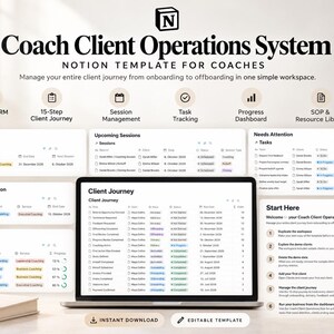 Notion Client Management Template for Coaches | CRM, Client Journey, Sessions & Tasks
