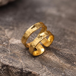 Double Bar Ring, Minimalist Geometric Ring, Wide Hammered Band Ring, Modernist Statement Ring, Contemporary Cuff Ring, Everyday Gold Ring