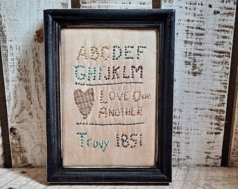 Primitive Stitched ABC Sampler Framed Stitchery