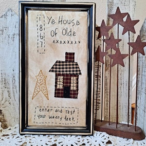 Primitive stitchery &quot;Ye house of old&quot; 1867 Salt Box house, Housewarming gift,  handstitched embroidery,