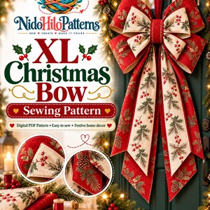 Jumbo Christmas Door Bow Sewing Pattern PDF | Christmas Bow XL | Oversized Reversible Holiday Decor | A4 + US Letter