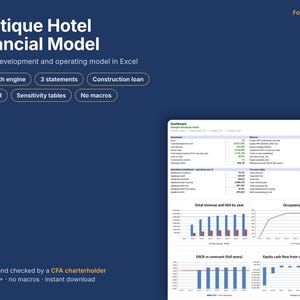 Financieel model voor een boetiekhotel | 10-jarig businessplan in Excel, DCF-waardering (zonder macro's)