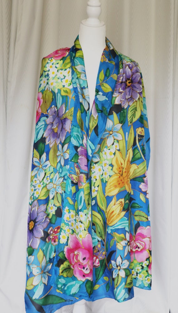 Silk Wrap Summer Floral Hand Painted Silk