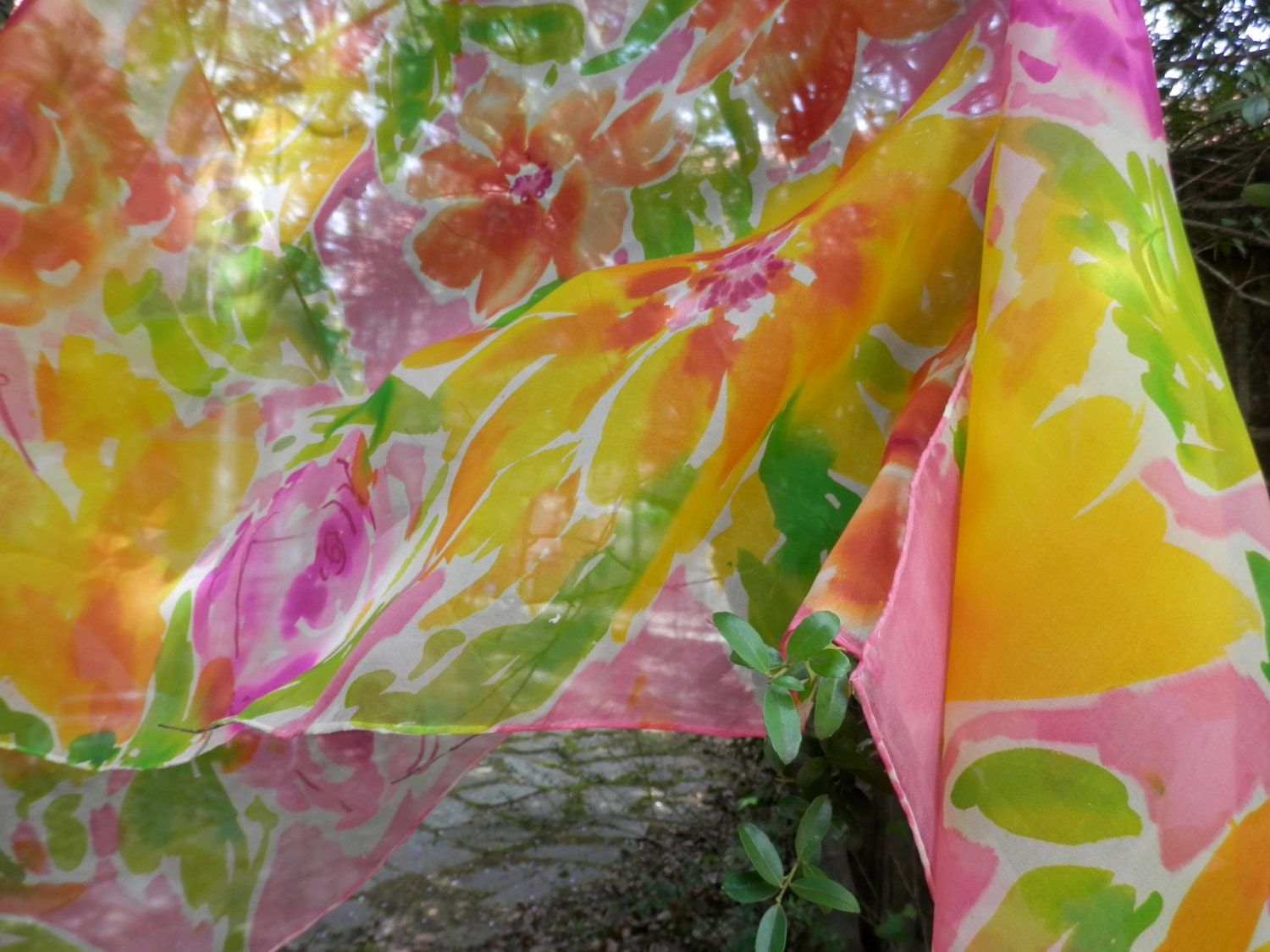 Hand Painted Silk Organza Watercolor Floral 20 Inch X 72 Inch - Etsy