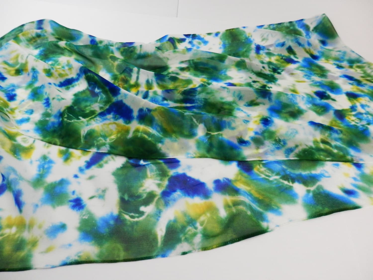 Chiffon Silk Tie Dye Oblong Scarf in Green Blue Yellow and - Etsy