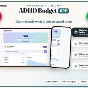 ADHD Budget Planner App, Safe to Spend Tracker, Paycheck Budget, Bill Tracker, Debt & Savings, Works on Phone, Offline, No Subscription