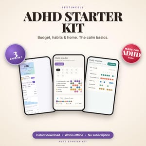 ADHD Starter Kit, ADHD Budget Planner App, Habit Tracker App, Cleaning Routine, ADHD Planner Bundle, Safe to Spend, No Subscription