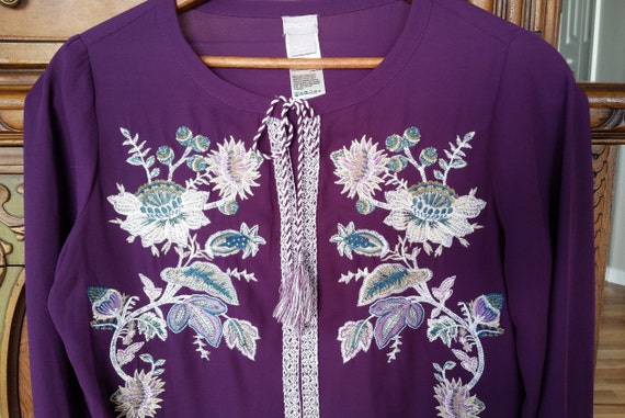 Purple Embroidered Hippie Boho Blouse Top Size Me… - image 1