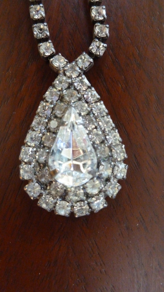 Vintage Large Rhinestone Pendant Necklace