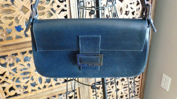 Small Navy Blue Leather Shoulder Bag - image 3