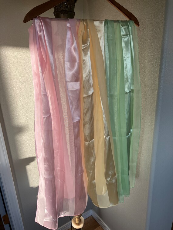 Set of Three (3) Pastel Chiffon and Satin Scarves… - image 1