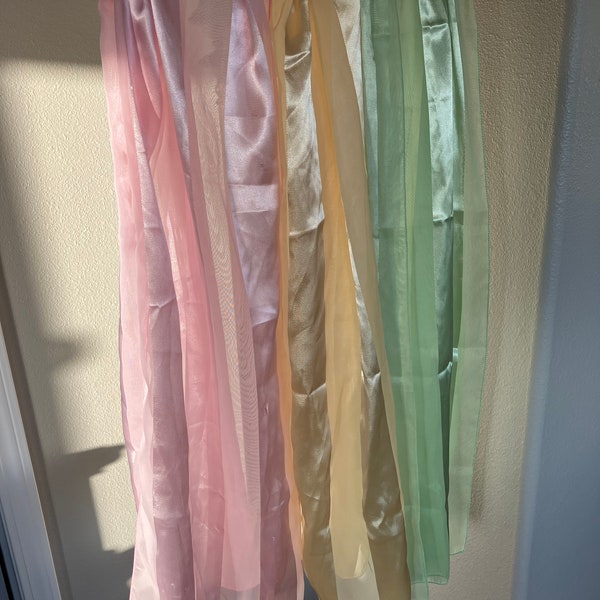 Set of Three (3) Pastel Chiffon and Satin Scarves Pink Yellow Green