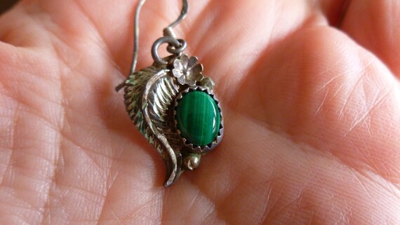 Sterling Silver Malachite Feather Dangle Earrings - image 3