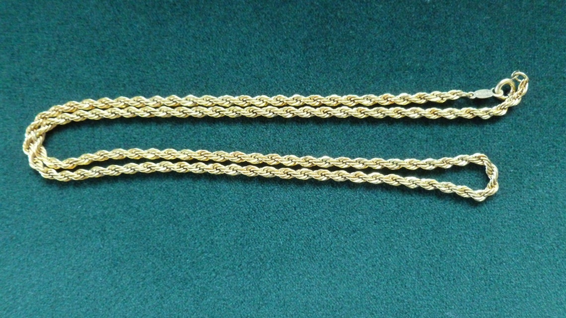 14 Karat Gold Plated Skinny Rope Chain Necklace 20 Inches Etsy