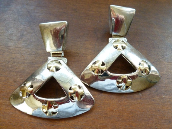 Silver Gold Statement Earrings Geometric 1980s - image 1