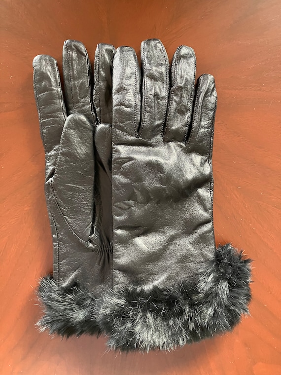 Fur trim leather gloves Gem