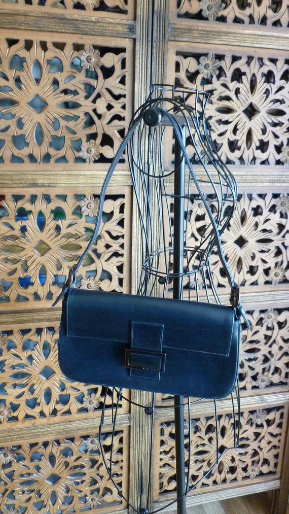 Small Navy Blue Leather Shoulder Bag - image 6