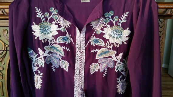 Purple Embroidered Hippie Boho Blouse Top Size Me… - image 4