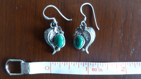Sterling Silver Malachite Feather Dangle Earrings - image 5