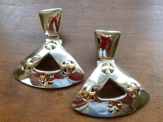 Silver Gold Statement Earrings Geometric 1980s - image 3