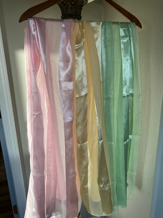 Set of Three (3) Pastel Chiffon and Satin Scarves… - image 2