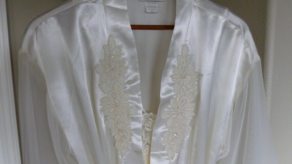 White Satin Lace Bridal Peignoir Nightgown and Rob