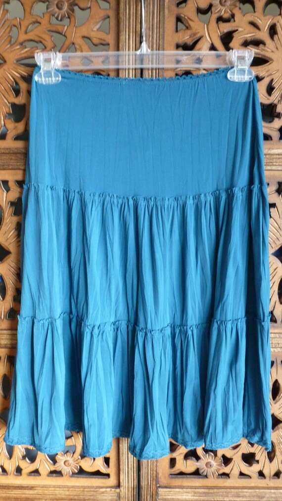 Women's Hippie Boho Teal Blue Broomstick Peasant S