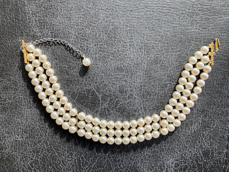 Vintage Triple Strand Pearl Choker Necklace Etsy