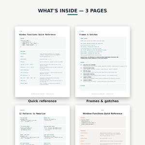 SQL Window Functions Cheat Sheet PDF, Data Engineer Interview Prep, SQL Quick Reference Printable image 3