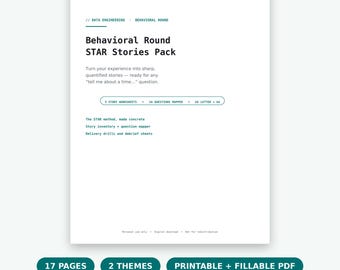 Behavioral Interview Prep Pack, STAR Method Worksheets, Data Engineering Interview, Printable PDF