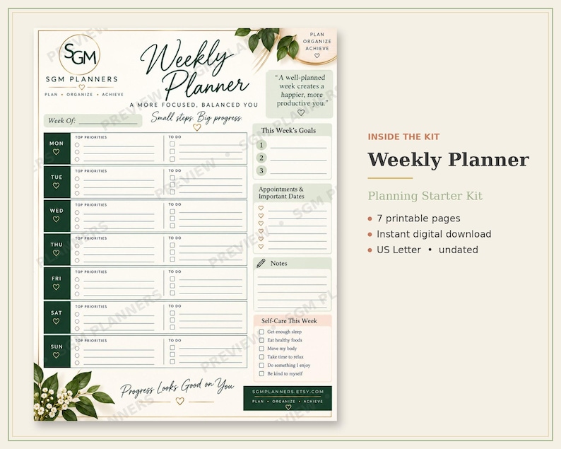 Planning Starter Kit Printable, Daily Weekly Monthly Planner Pages ...