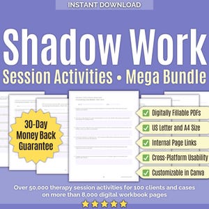 Trabalho com a Sombra • Pacote Completo de Atividades para Sessões • Exercícios de Aconselhamento, Modelos, Saúde Mental, Jogos Terapêuticos, Canva, Eu Interior