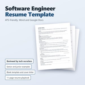 Software Engineer Resume Template, ATS Friendly, Word and Google Docs, Cover Letter and Guide