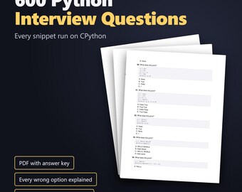600 Python Interview Questions PDF, Verified Answers Explained, Developer Coding Prep Study Guide