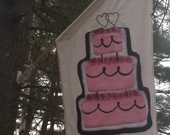 Wedding Cake Flag,  applique on  White Cotton blend , 3' x 5'
