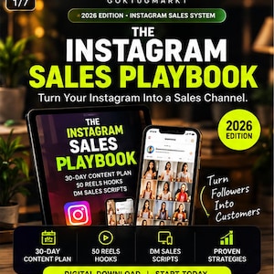 Instagrams säljplan | 30-dagars innehållsplan, 50 Reels Hooks och DM-säljmanus