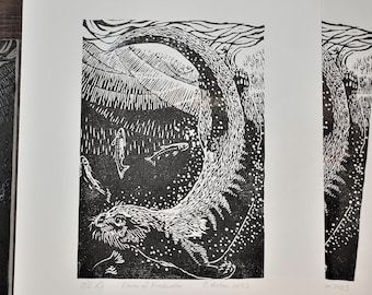 Diana of Freshwater, handprinted linocut print, © 2019 Patrick Norton