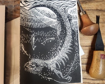 Diana of Freshwater, handprinted linocut card, © 2019 Patrick Norton