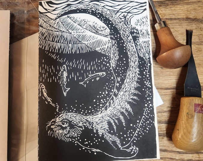 Diana of Freshwater, handprinted linocut card, © 2019 Patrick Norton